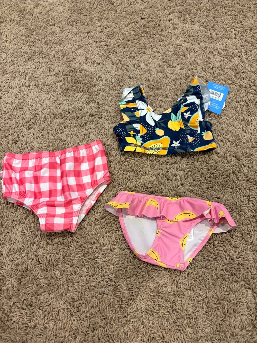 Girls' Navy Fruit Print Swim Top Pink Mix Bikini Bottoms &